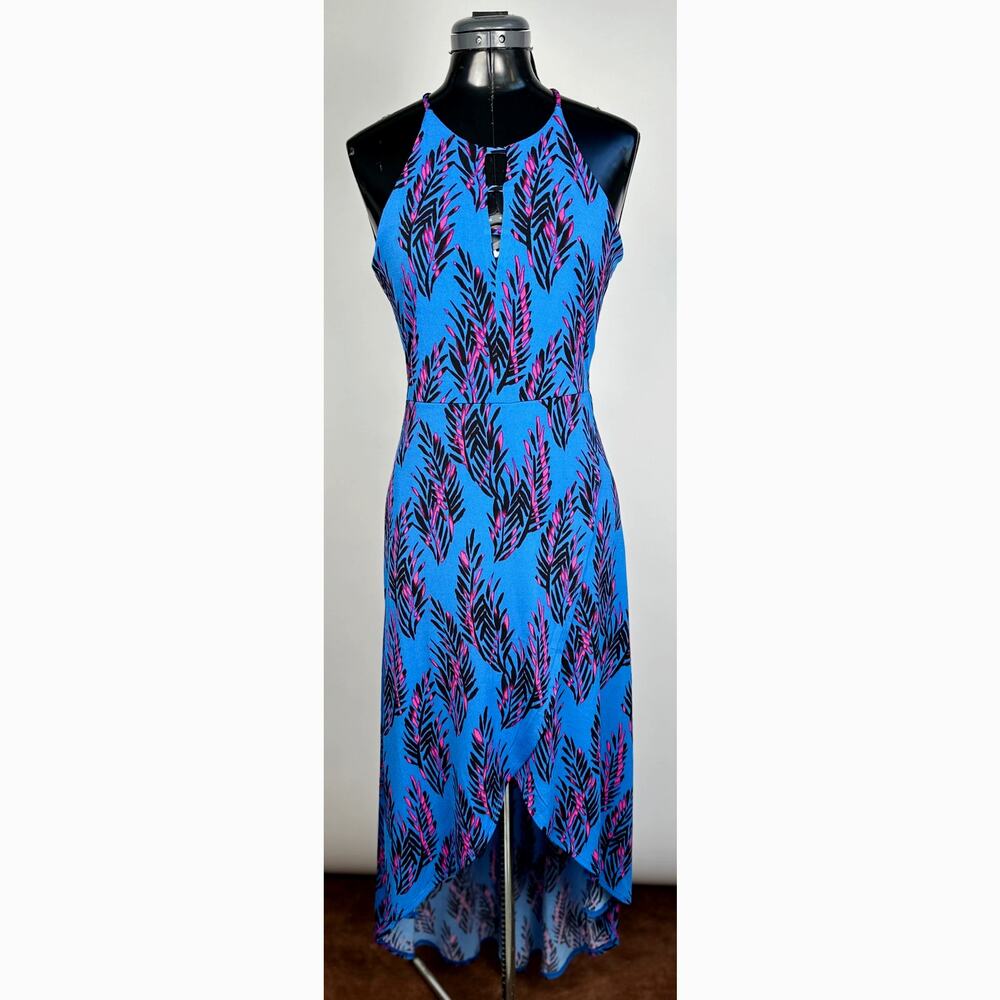 Candies Women's Palm Print Blue Pink Hawaiian Sleeveless Sundress Med NWT
